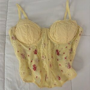 Garage Yellow Floral Lace Bustier